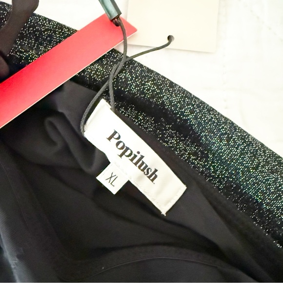 NEW POPILUSH Shapewear Ruched Metallic Knit Square Neck Slimming Bodysuit Black - Picture 6 of 7